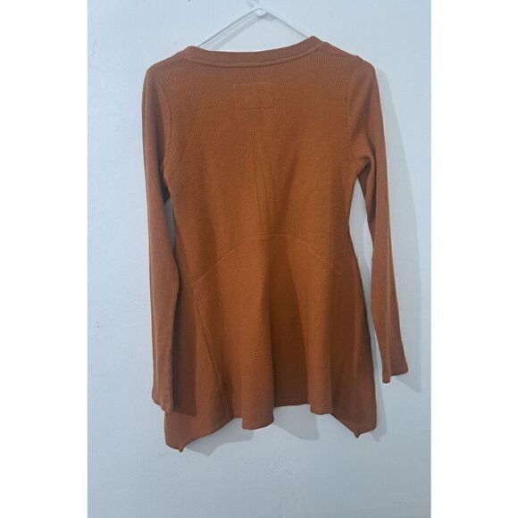 ANTHROPOLOGIE Maeve Womens SMALL Flare Hem Waffle Knit Longsleeve RUST PUMPKIN - Picture 4 of 7